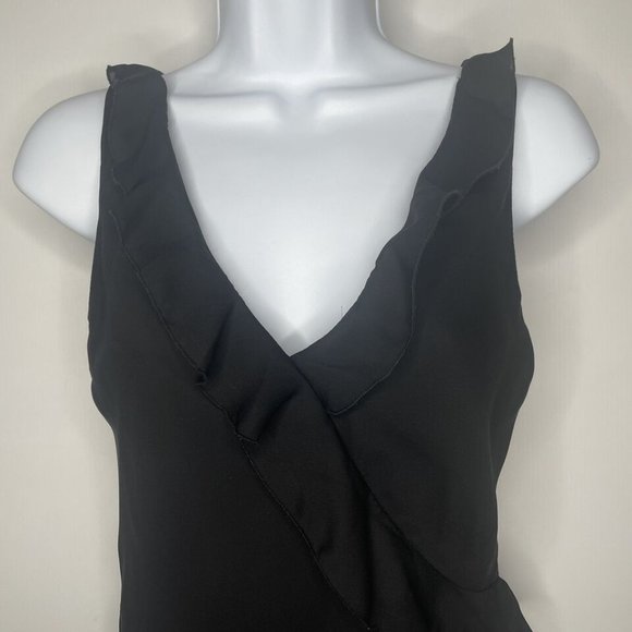 Vintage 90s City Triangles Black Ruffled Chiffon Asymmetric Sheath Dress - Picture 2 of 8